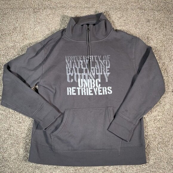 UMBC Retrievers Quarter Zip Sweatshirt Mens Large Gray Pullover NCAA Y2K - Picture 1 of 8